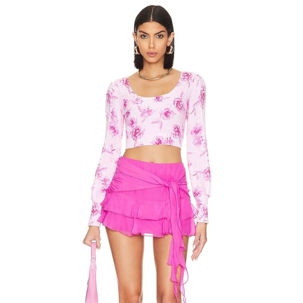 LoveShackFancy Pink Floral Sweater Cardigan